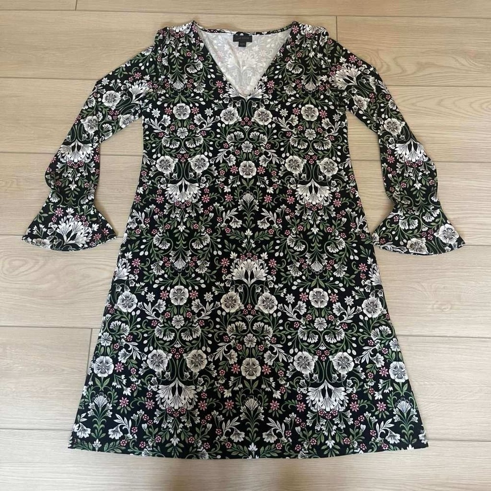J.Jill‎ Wearever Collection Floral Print V-Neck Long Sleeve Dress XS
